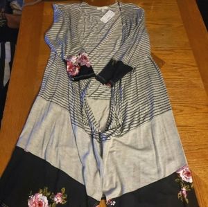 Maurices Cardigan Sweater Floral Stripe Colorblock Grey Navy Pink  XS.